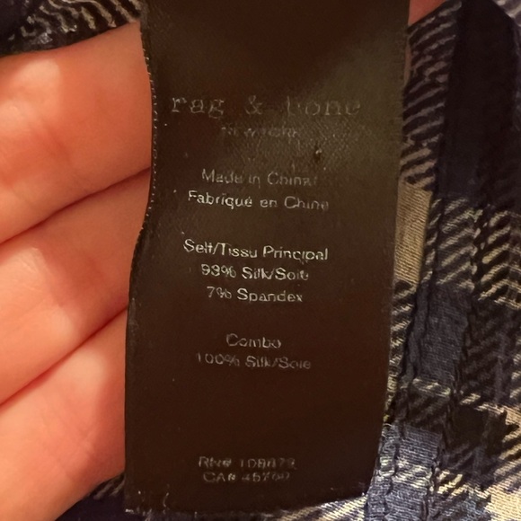 Rag & Bone Byron Button-Front Silk Sheer Chiffon Plaid Blue Black XXS Like New - Picture 11 of 11